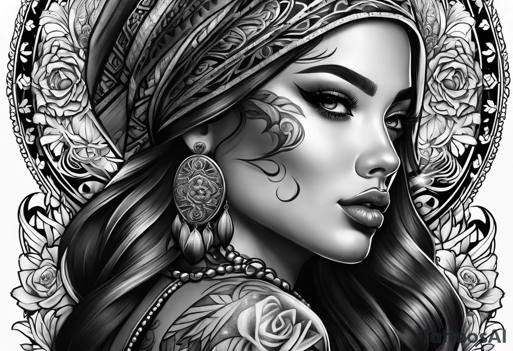 Chicano style girl tattoo idea