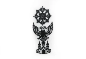 Stacked Vertical Column 

Russian star — bold
Middle: double-headed eagle — simplified, cleaner lines to suit the smaller space
Bottom: Orthodox church dome(s) & a Virgin Mary silhouette beneath tattoo idea