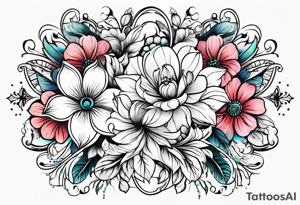 ornaments of flowers tattoo idea