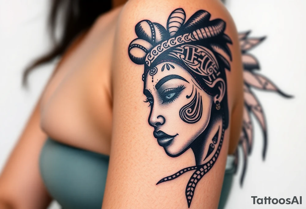 African goddess with tribal face tattoo idea