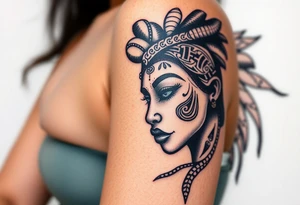 African goddess with tribal face tattoo idea