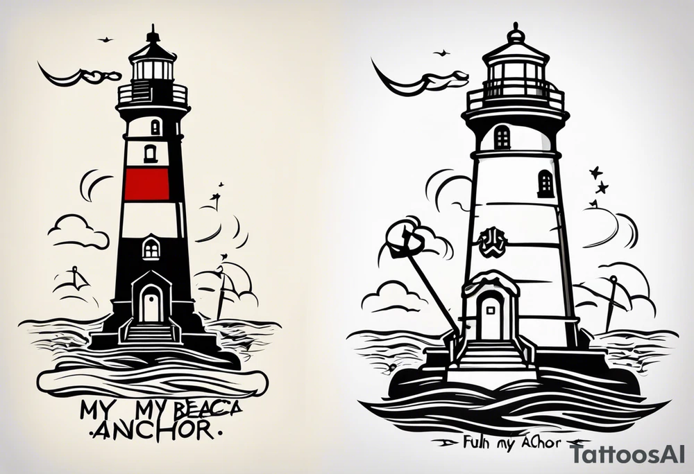 Lighthouse and anchor that says "my beacon, my anchor" tattoo idea