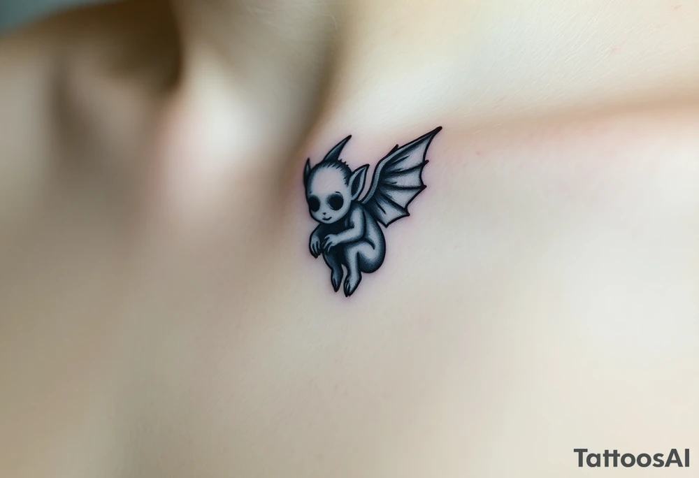 Tiny goblin with wings tattoo idea
