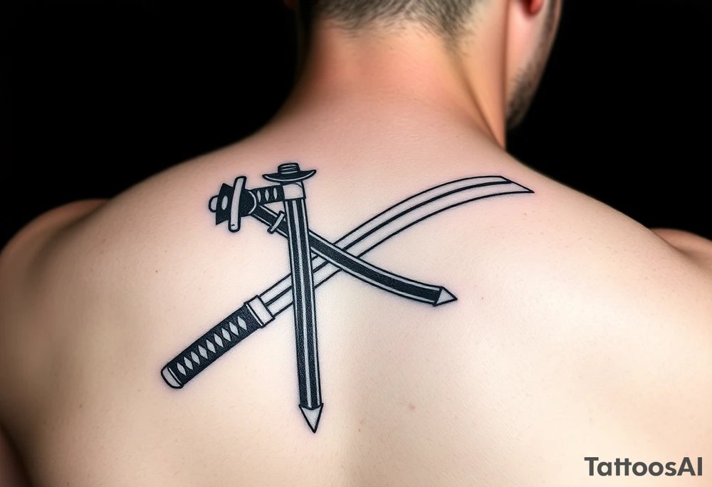 Katana with a black belt and fabled written in korean tattoo idea