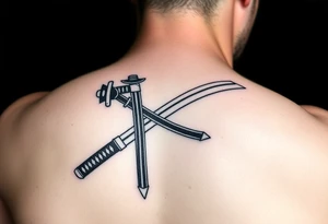 Katana with a black belt and fabled written in korean tattoo idea