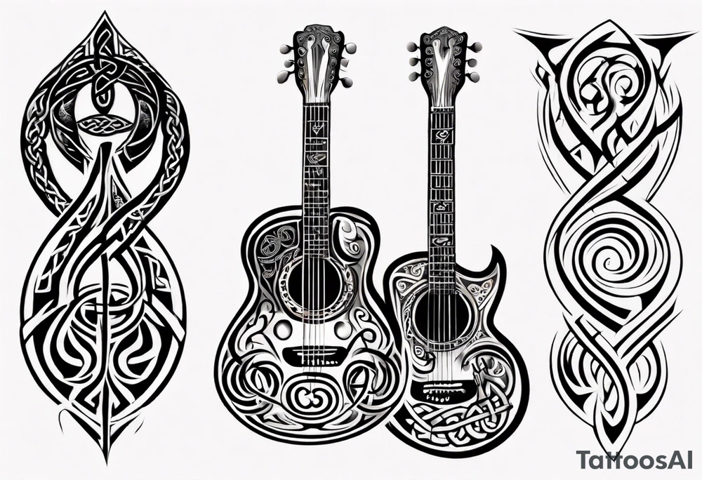 celtic an maori fusion design with a treble clef and a guitar tattoo idea