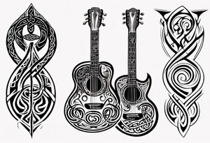 celtic an maori fusion design with a treble clef and a guitar tattoo idea