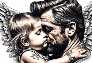 Tattoo of father holding his daughter.  As an angel (RIP) Daddy loved music tattoo idea