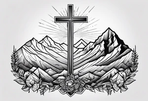 Cross on top of a mountain tattoo idea