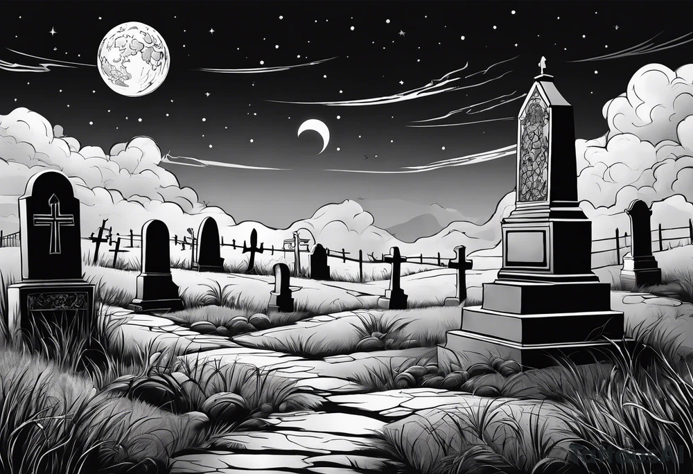 graveyard with moon tattoo idea