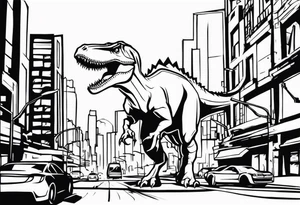 dinosaur destroying city tattoo idea