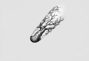 right arm sleeve, giant tree branch made of stone, clouds and lightning mixed throughout, tattoo idea