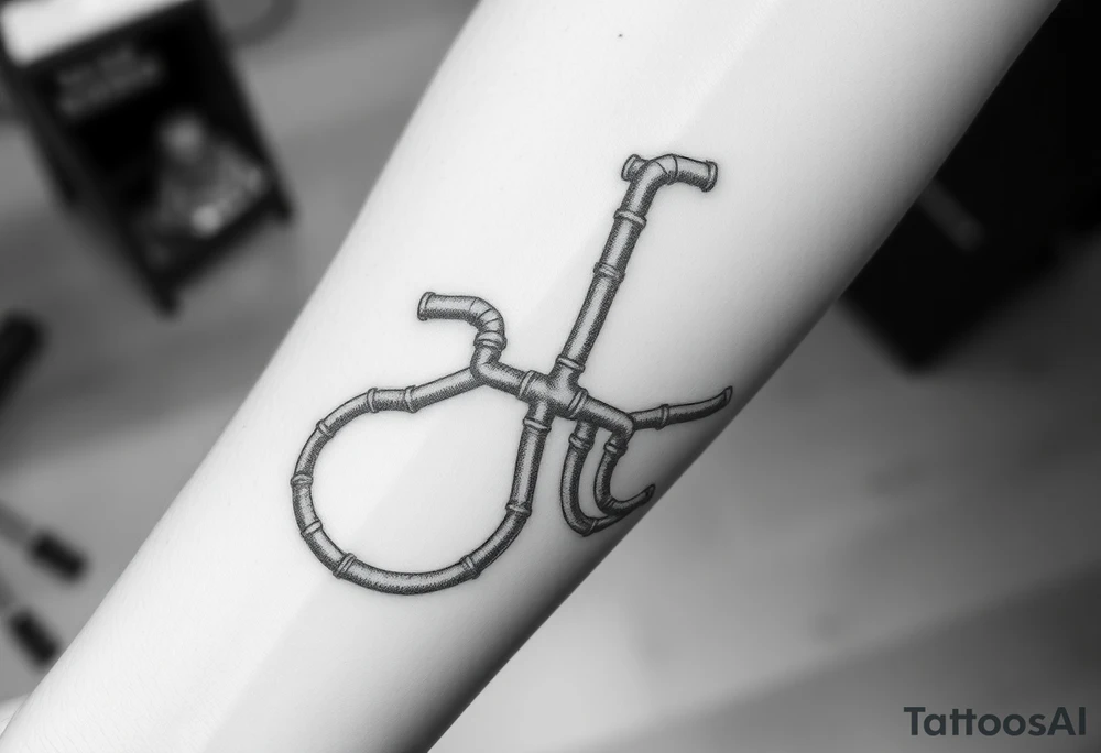long System of pipes that transitions into veins of forearm. Top pipe starts closer to the elbow tattoo idea