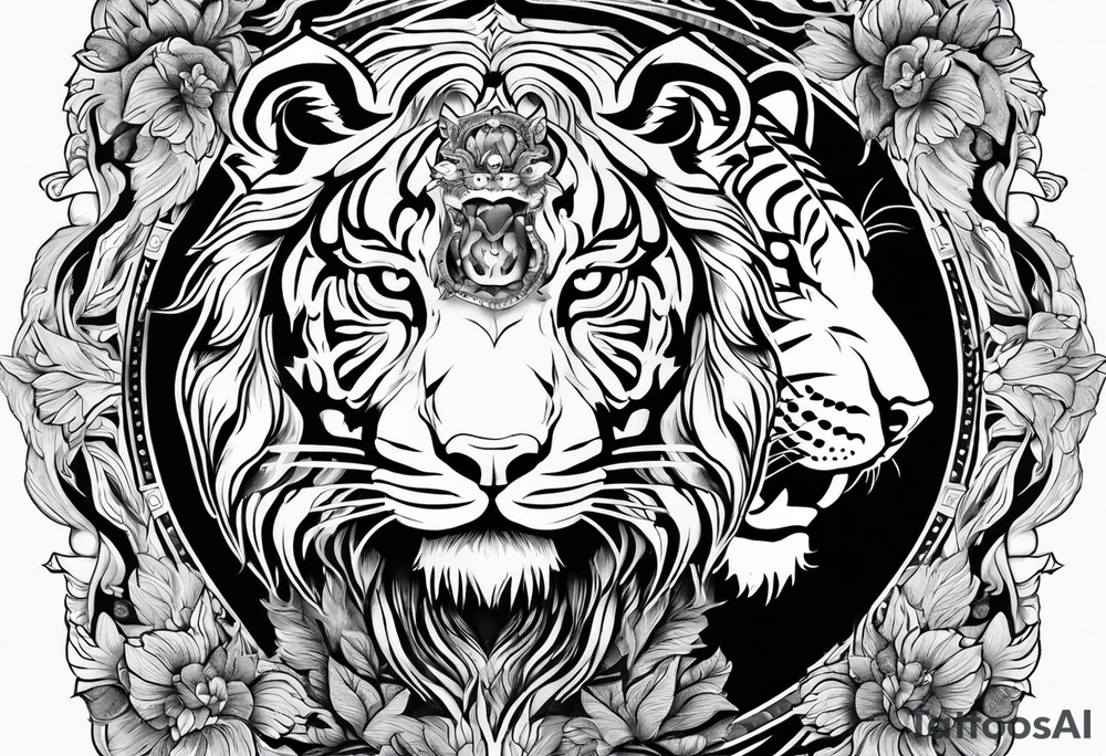 Yin and yang with tiger and lion tattoo idea