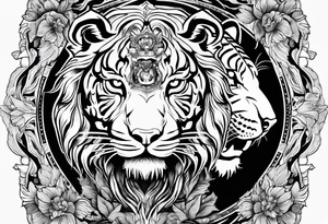 Yin and yang with tiger and lion tattoo idea