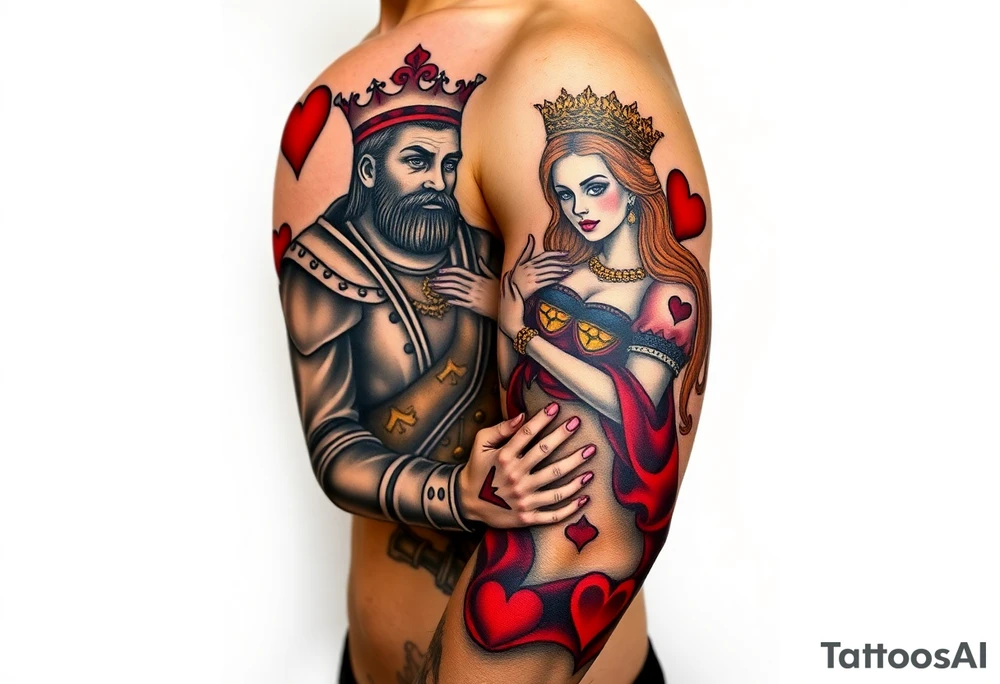 King of hearts holding a queen of hearts tattoo idea