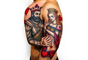 King of hearts holding a queen of hearts tattoo idea