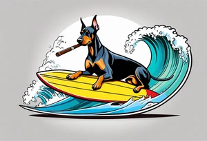 doberman smoking a cigar on a surfboard tattoo idea