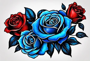 Water fall Colored blue and red roses tattoo idea