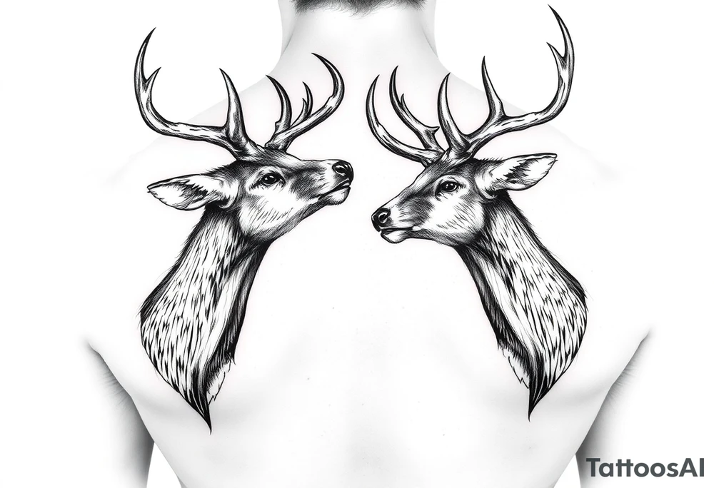 Two detailed deer hitting horns to show dominance. tattoo idea