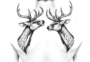 Two detailed deer hitting horns to show dominance. tattoo idea
