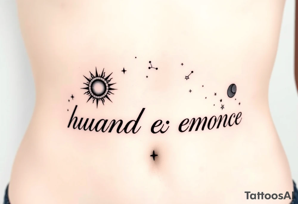 celestial sun and moon embrace with constellation patterns tattoo idea