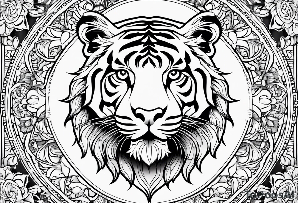 Tiger mandala flowers tattoo idea