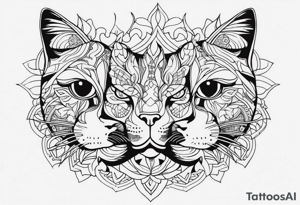 Cat with three heads tattoo idea