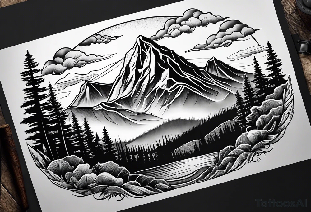 Wilderness mountains tattoo idea