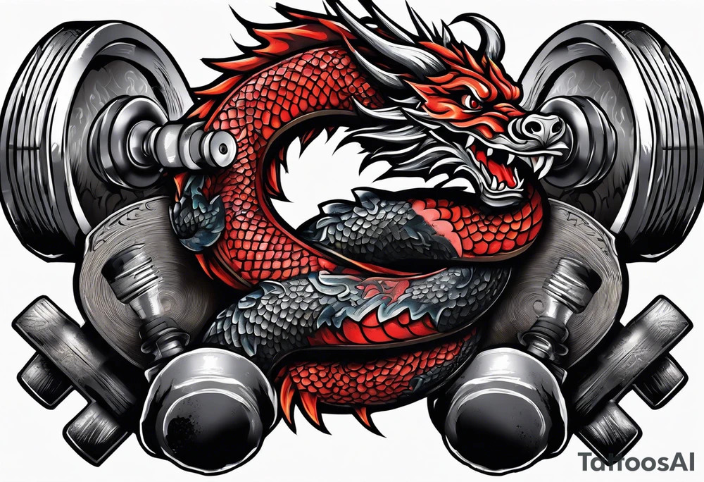 dumbbell with dragon tattoo idea