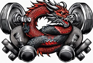 dumbbell with dragon tattoo idea