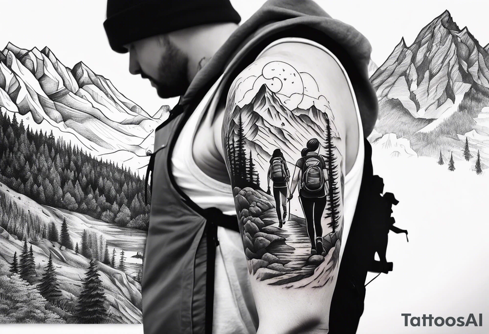 Forearm tattoo of couple hiking tattoo idea