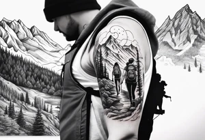 Forearm tattoo of couple hiking tattoo idea