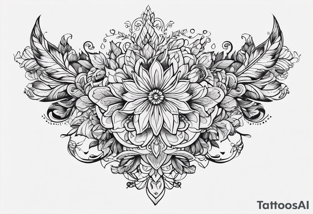small long ornate floral sternum tattoo tattoo idea