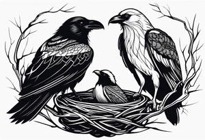 raven and osprey sharing nest tattoo idea