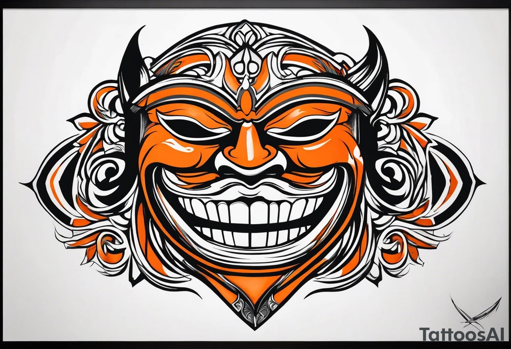 Laughing mask that is orange and black tattoo idea