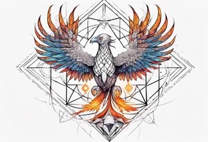 sacred geometry Metatron's cube with phoenix. Sleeve for woman's arm tattoo idea