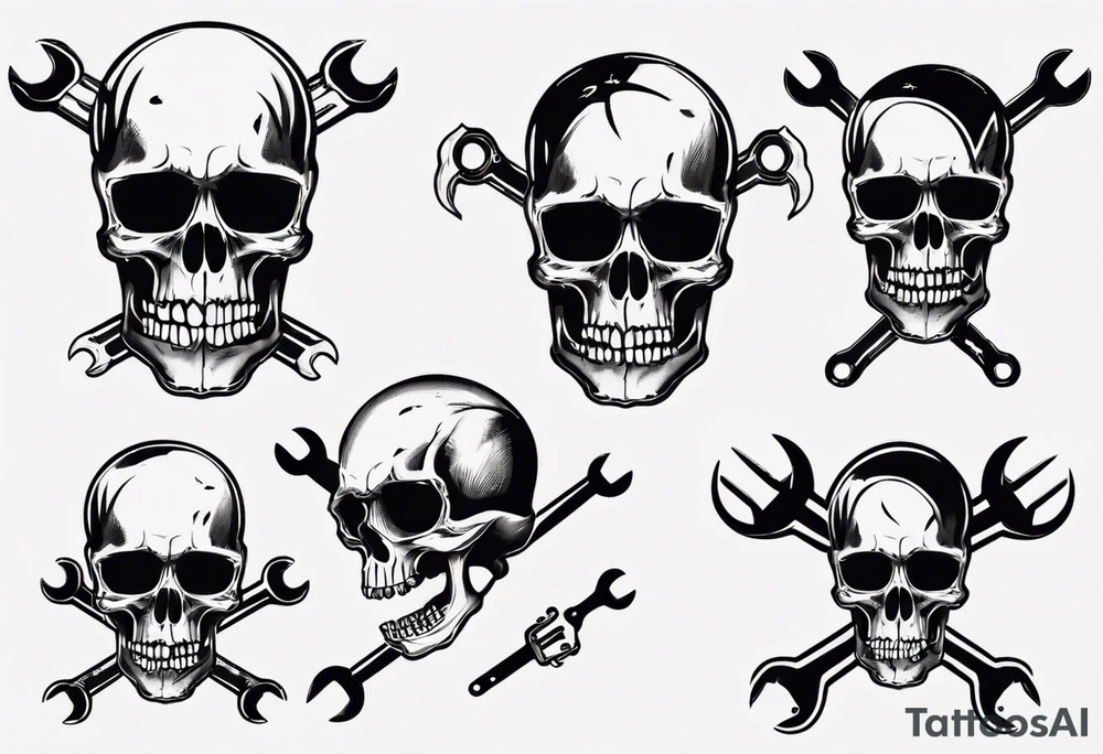 Skull with wrenches in mouth tattoo idea