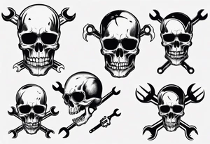 Skull with wrenches in mouth tattoo idea