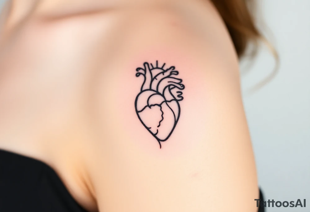 human heart chained up within circle sun with a moon inside, with an sublime type of vibe tattoo idea