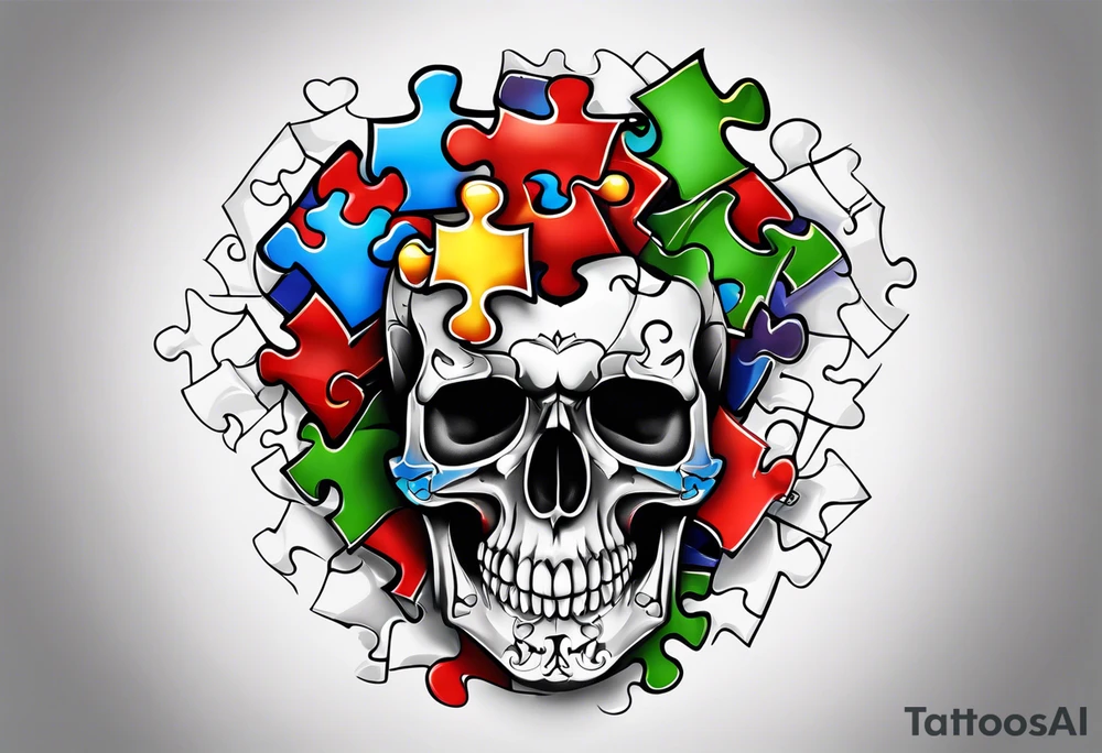 Skull with Autism Awareness Puzzle pieces. tattoo idea