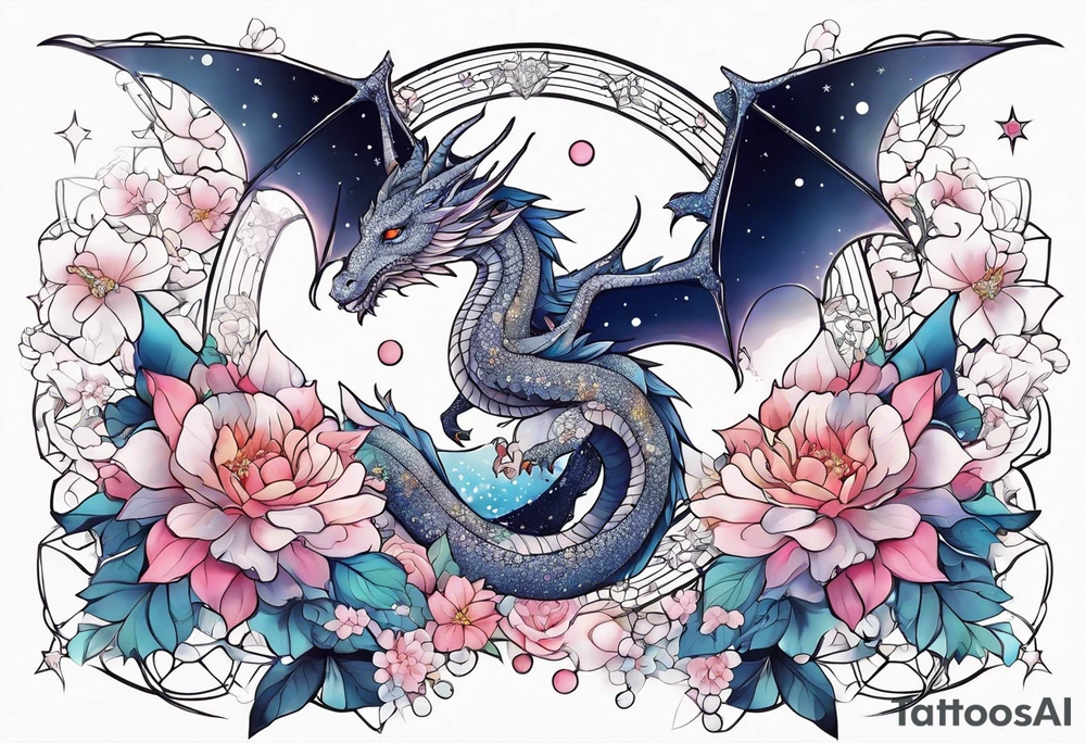 Constellation, wing , snow , cross , dragon female japan kawaii , flower tattoo idea