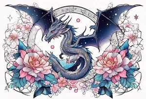 Constellation, wing , snow , cross , dragon female japan kawaii , flower tattoo idea