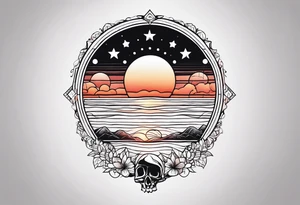 Simple tattoo drawing of a sunset with the inscription Memento mori tattoo idea