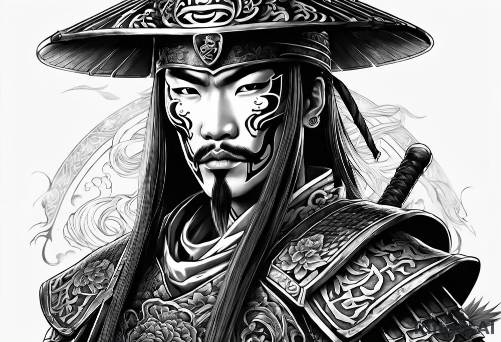 A badass Asian warrior who is also a skeleton tattoo idea