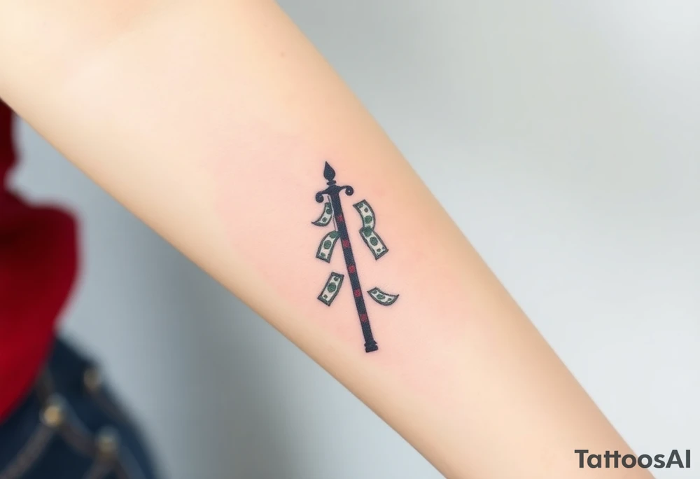 Barber pole  with raining  money tattoo idea