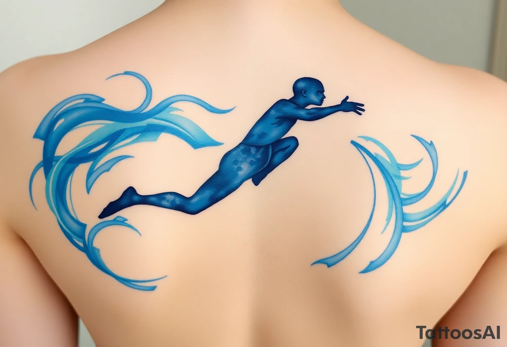 A dynamic silhouette of Chase in mid-leap, surrounded by blue energy lines, creating a sense of speed. tattoo idea