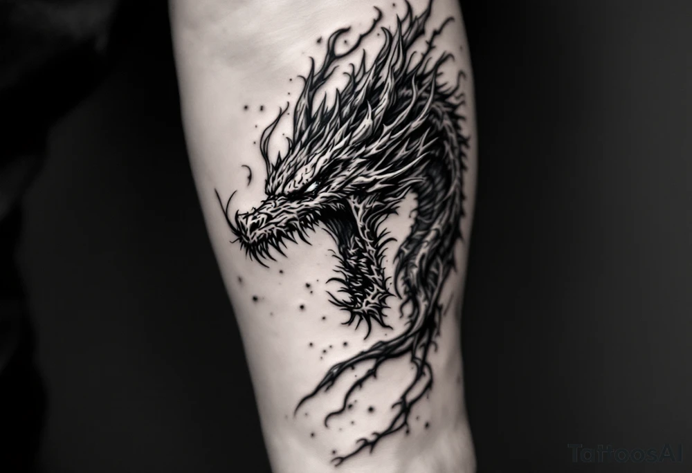 scary dragon hissing long tattoo idea
