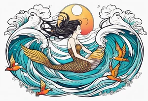 mermaid jumping to see pelicans tattoo idea