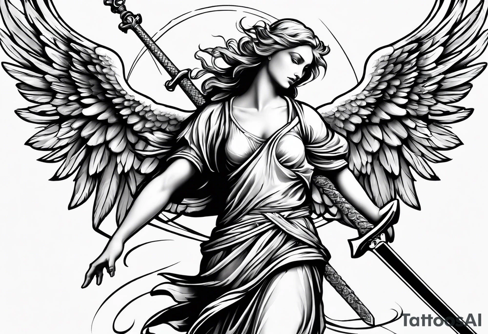 Guardian angel holding sword tattoo idea